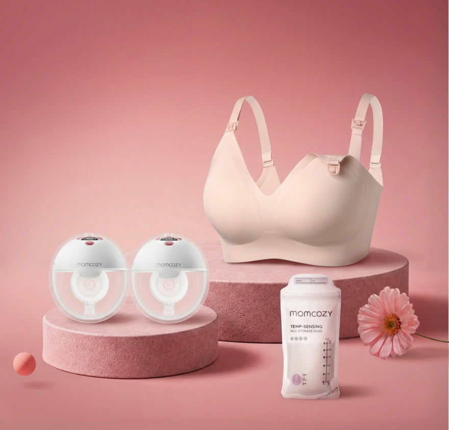 Feeding Bundle: M5 Smart Wearable Breast Pump and 120 Breastmilk Storage Bags and Nursing Bra YN21