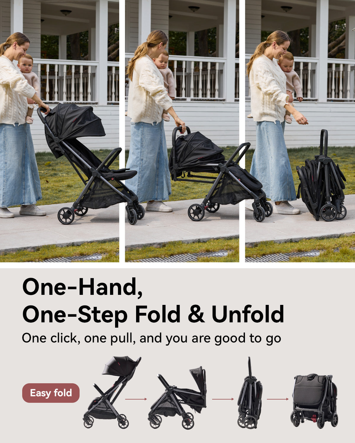 モコページです。 Momcozy Lightweight Travel Stroller: One-Hand Fold & Carry-On Ready