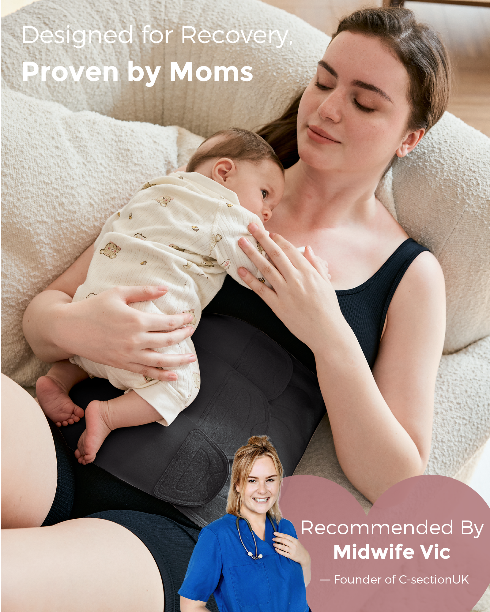 Momcozy postpartum belly band: Supported by Midwife Vic, designed for postpartum recovery, back support.