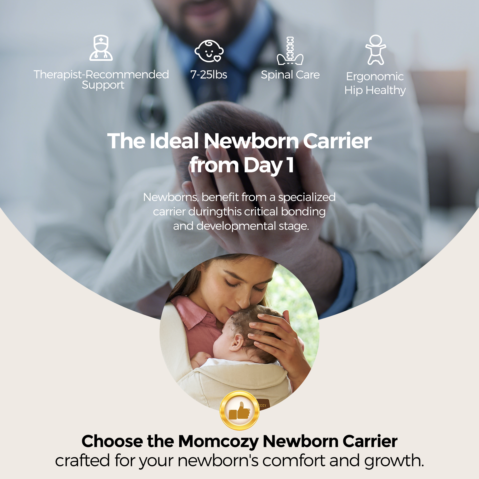 Momcozy WeeSnug Newborn Carrier, featuring ergonomic design and support for newborns, promoting comfort and growth.