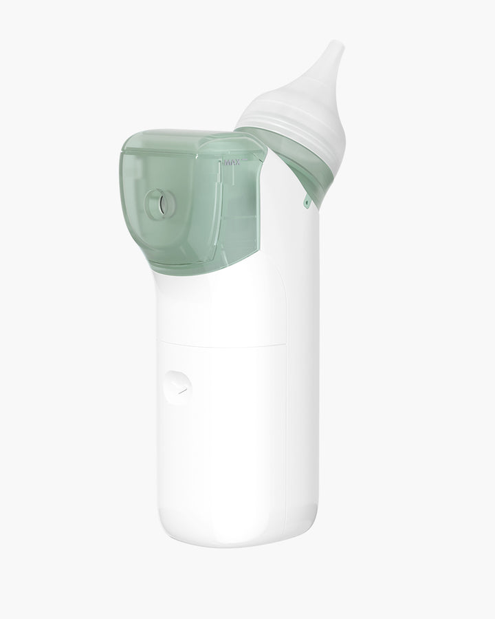 Momcozy 2-in-1 nasal aspirator design featuring soft nozzle and ergonomic shape.