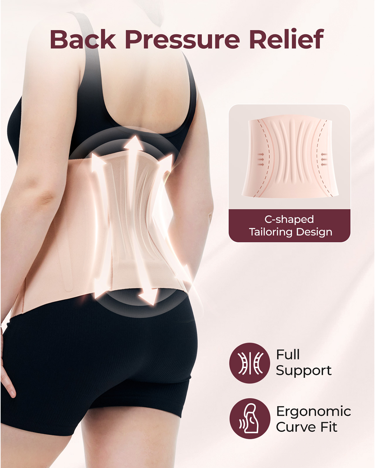 Momcozy Ergowrap Postpartum Belly Band (oyster pink) for postpartum, back support, ergonomic fit, C-shaped design for comfort.