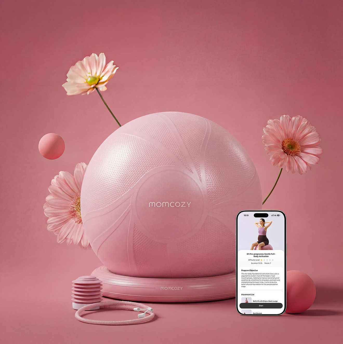 Momcozy BirthEase Pregnancy Ball Set—Maternity Exercise Ball