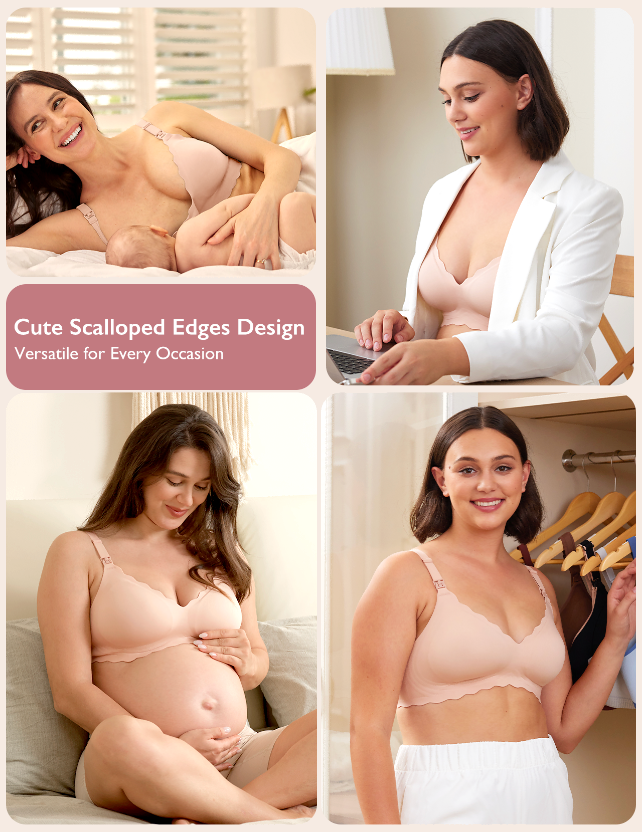 Jelly Strip Seamless Nursing Bra YN46, nude, scalloped. Versatile for maternity, nursing, work, daily life; M9 Pump.