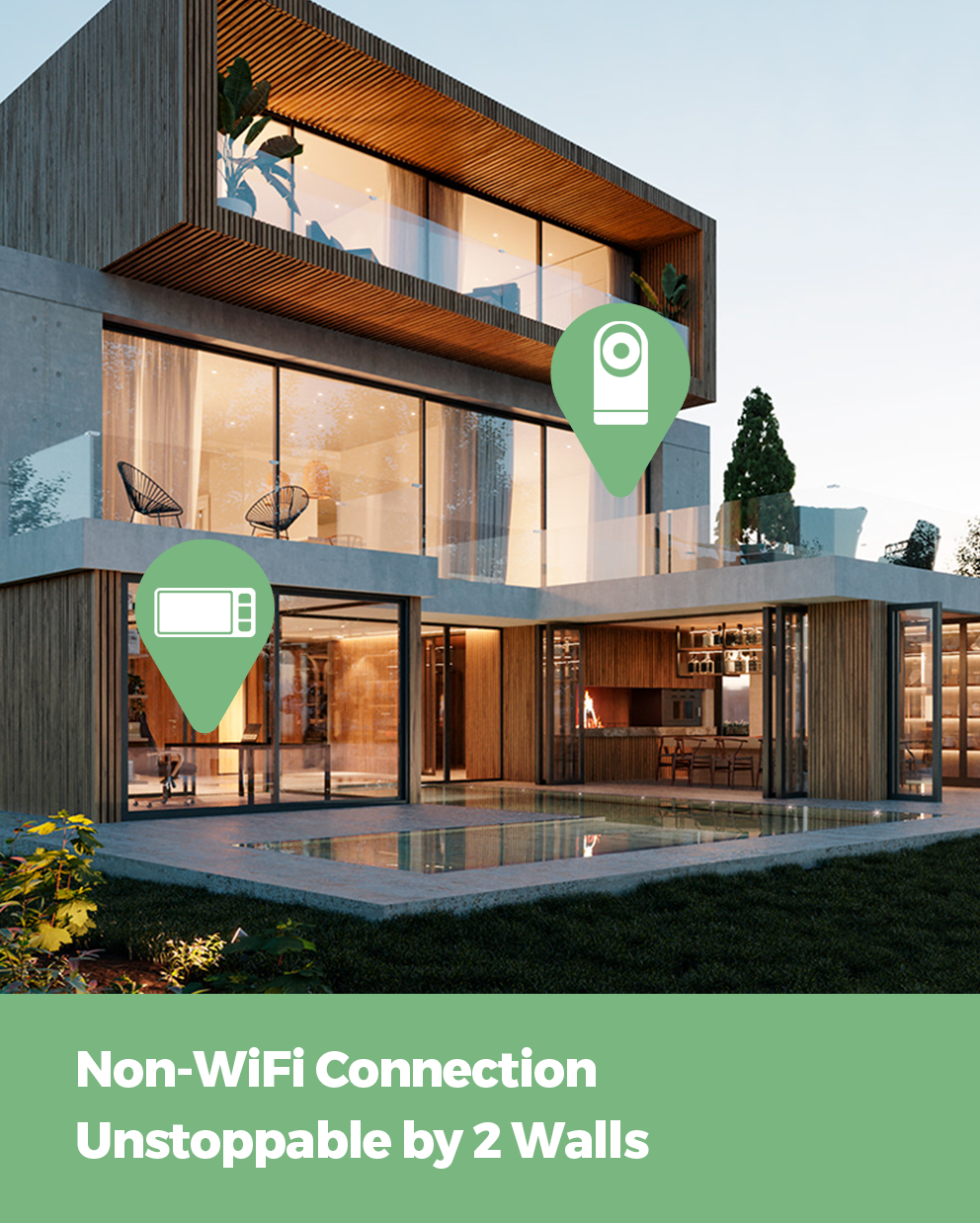 Momcozy BM03 baby monitor, demonstrating non-WiFi connectivity through walls, shown in a modern home setting.