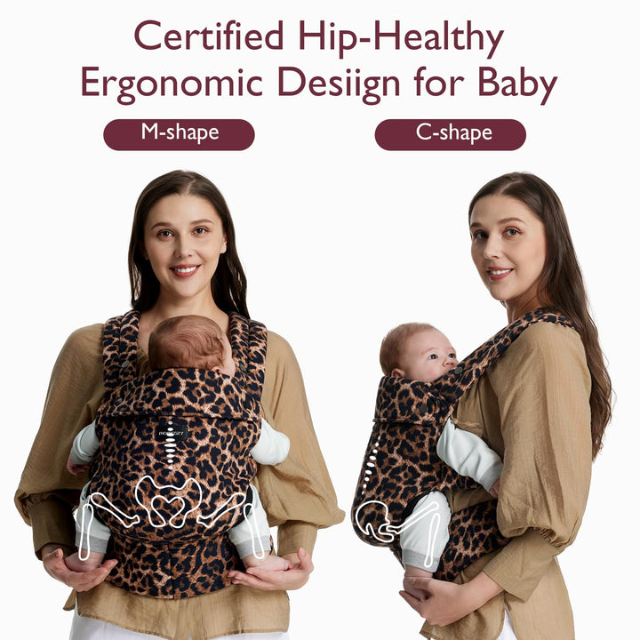 Ergonomic baby carrier design comparison: M-shape vs C-shape for infant comfort.