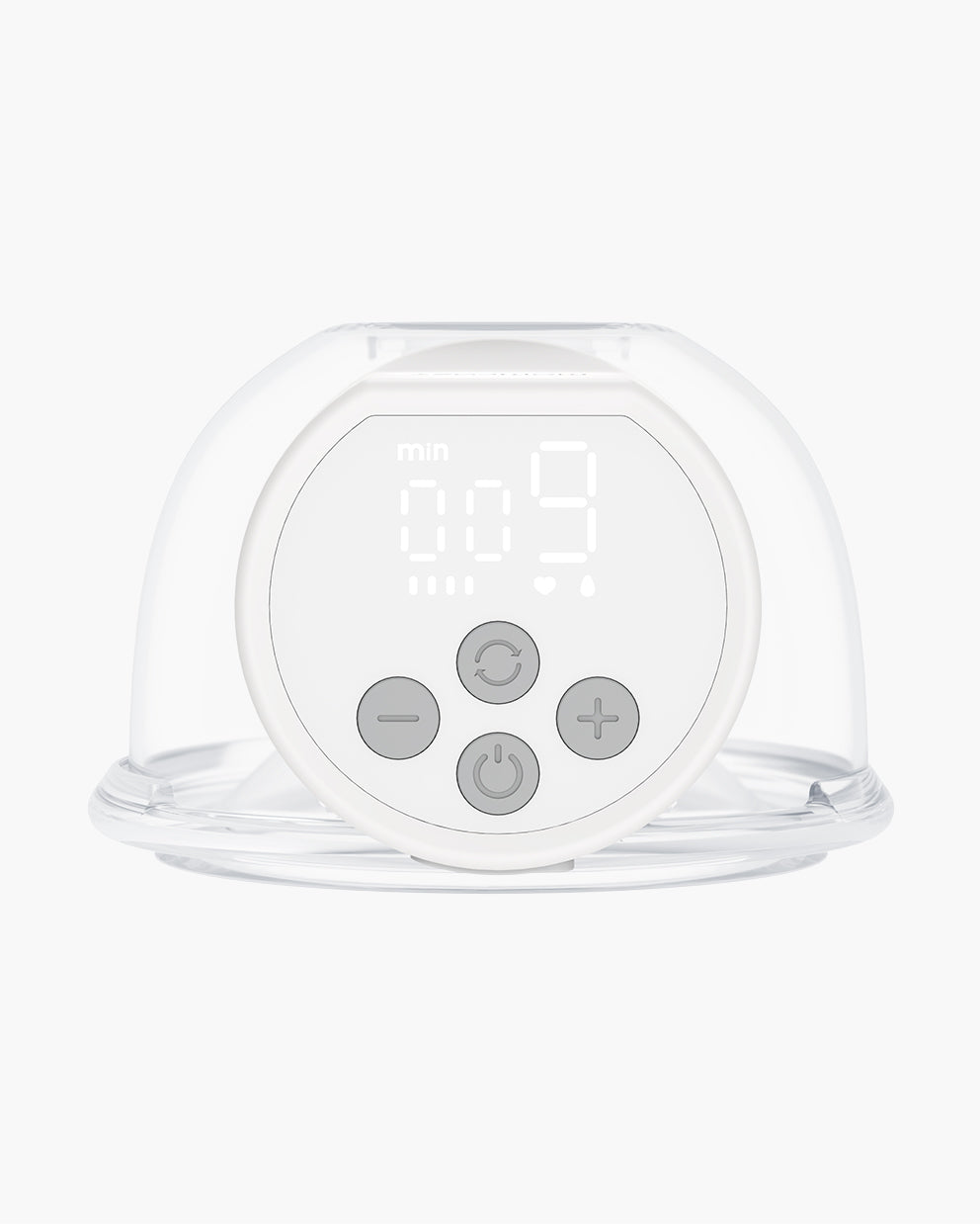 Close-up of Momcozy S12 Pro breast pump display showing timer and control buttons.
