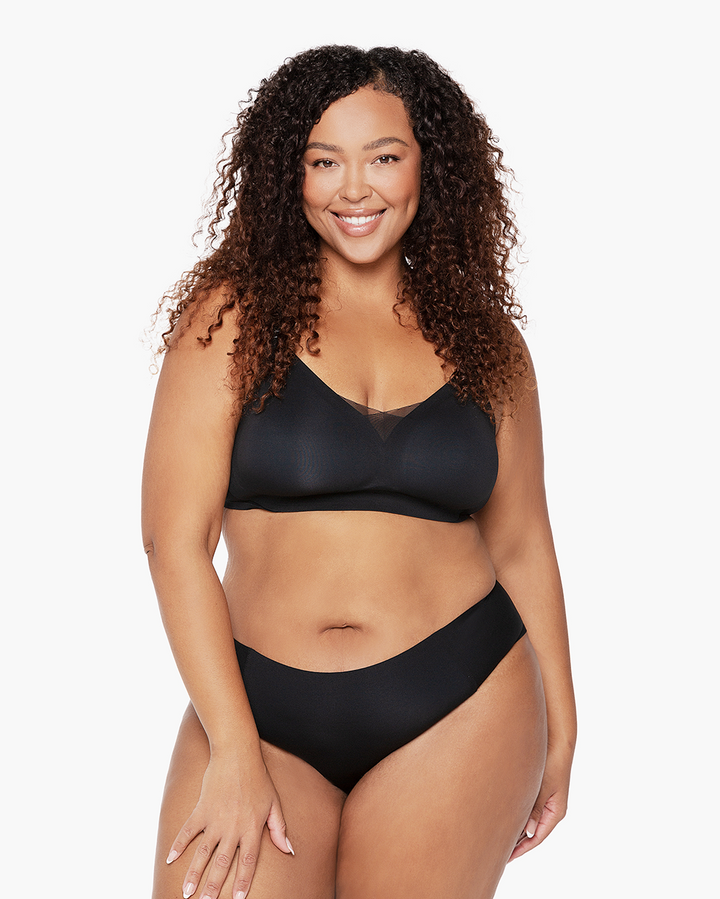 Seamless Lace & Mesh Nursing Bra Black Front