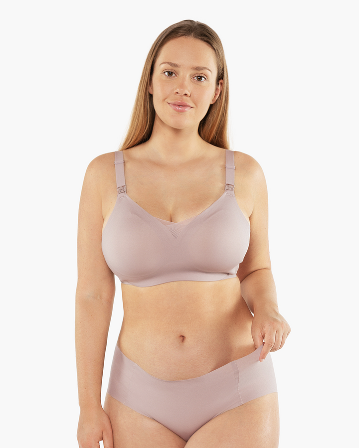 Seamless Lace & Mesh Nursing Bra Lavender Gray Front